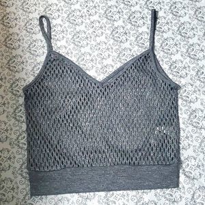 Zara Gray Mesh Metallic Tank Top Medium